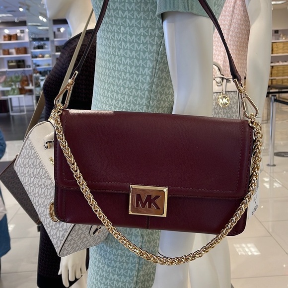 Michael Kors Sonia Medium Leather Shoulder Bag Merlot - Picture 10 of 16